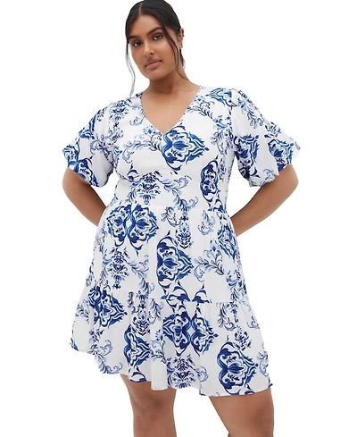 City Chic Women's Winslow Fit & Flare Print V-Neck Dress