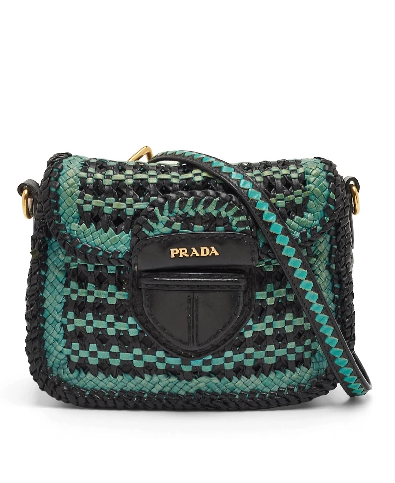 Pre-Owned Prada Women's Woven Madras Leather Crossbody Bag