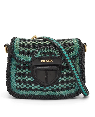 Pre-Owned Prada Women's Woven Madras Leather Crossbody Bag