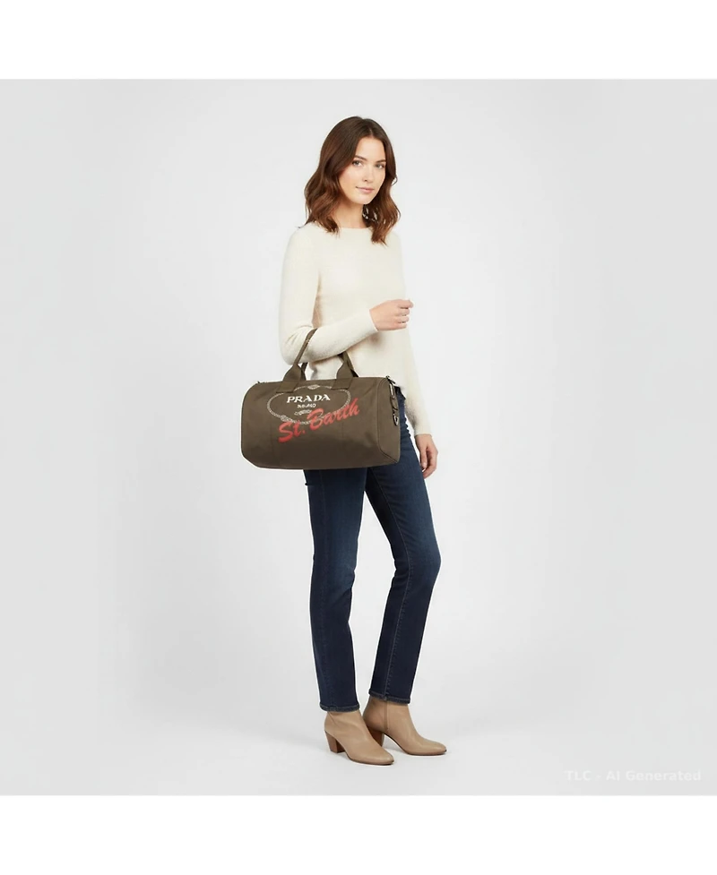 Pre-Owned Prada Women's St. Barth Logo Canvas Boston Bag