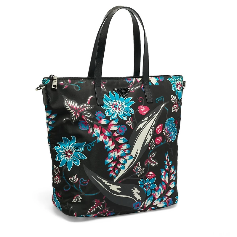 Pre-Owned Prada Women's Floral Print Nylon and Saffiano Leather Tote Bag