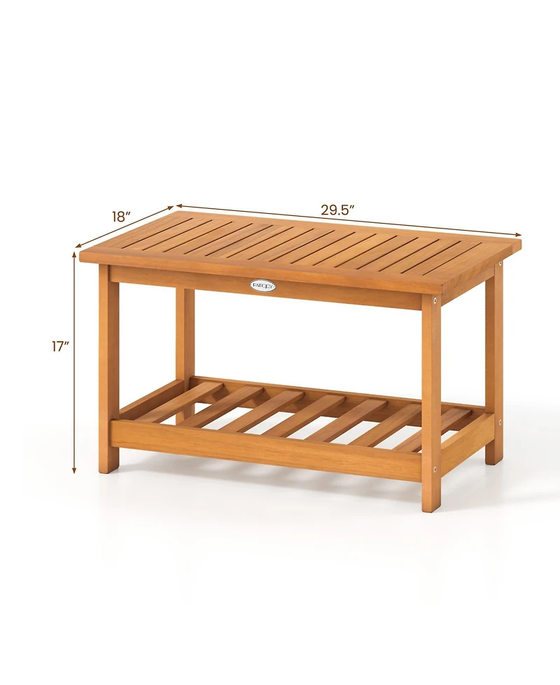 Mecale 29.5 in Acacia 2-Tier Outdoor Coffee Table with Open Shelf