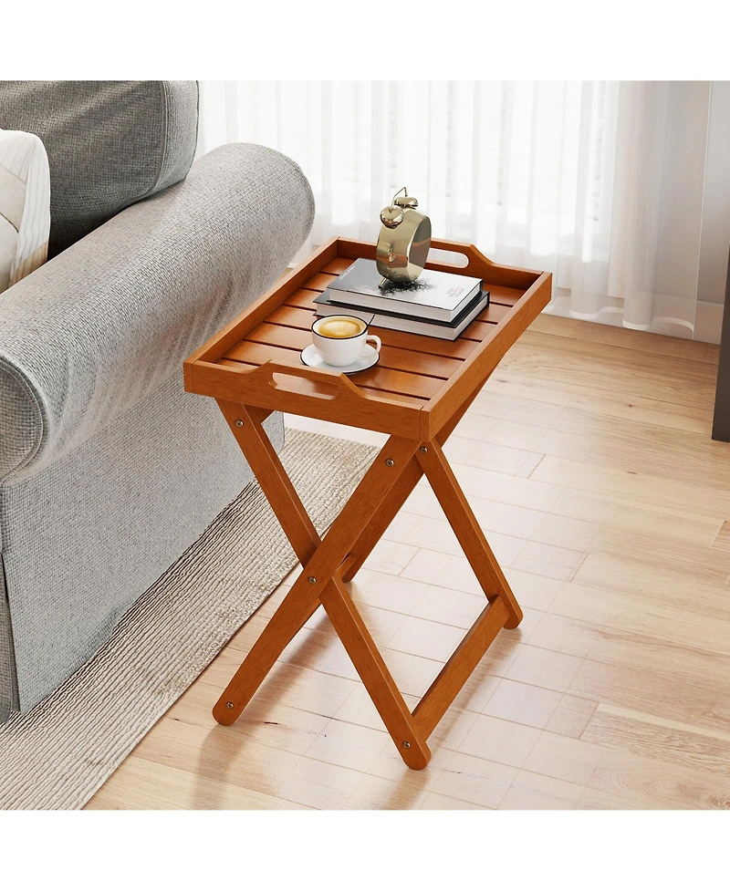 Mecale Folding Wood Tray Table with Removable Serving Tray