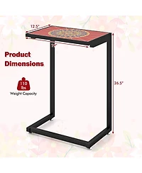 Mecale C-Shaped Outdoor End Table with Mosaic Ceramic Tile Top