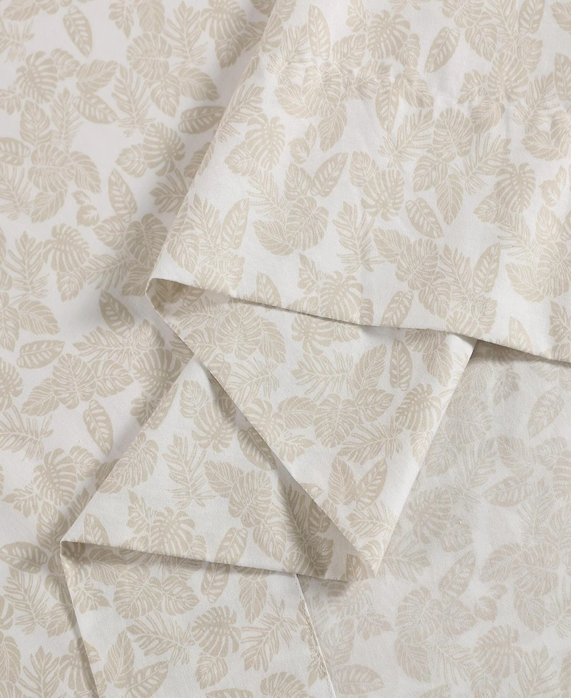 Tommy Bahama Home Frond Voyage Washed Percale 100% Cotton Breathable Deep Pocket 4-Piece Sheet Set, Queen