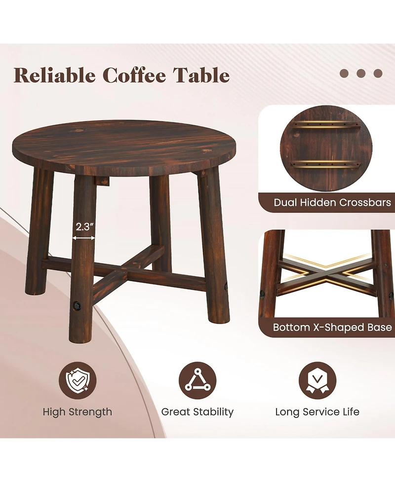 Mecale 24 in Round Solid Wood End Table with X-Shaped Base