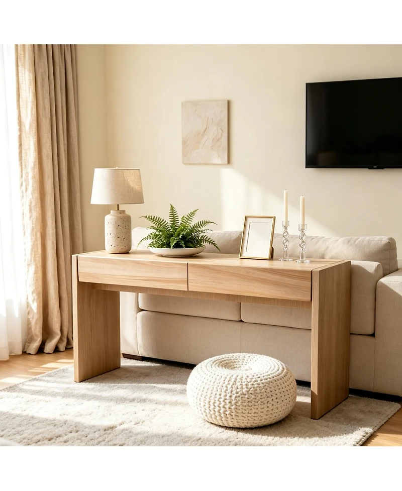 homfan Console Table with 3 Drawers, Thickened Hallway Table with Large Storage for Living Room, Tv Stand, Artificial Board, Wood Grain, Easy Clean