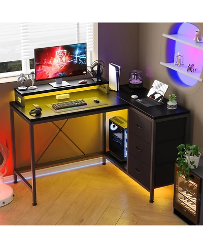 gaomon Computer Desk, Reversible L Shaped Study Gaming Desk with Rgb Led Lights, Storage Drawer, Power Outlets, Monitor Stand for Home Office