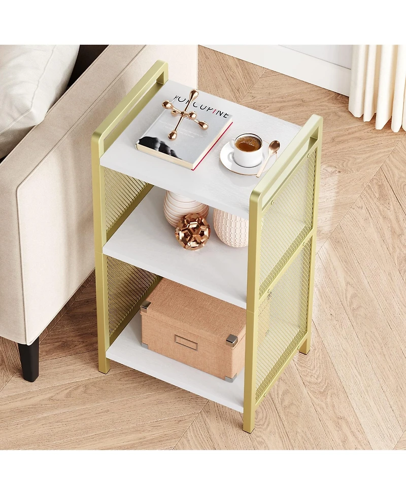 Modern Gold Coffee Table with Mdf Top and Metal Mesh Frame, Accent Side Table with Scratch-Resistant Finish and Polished Edges