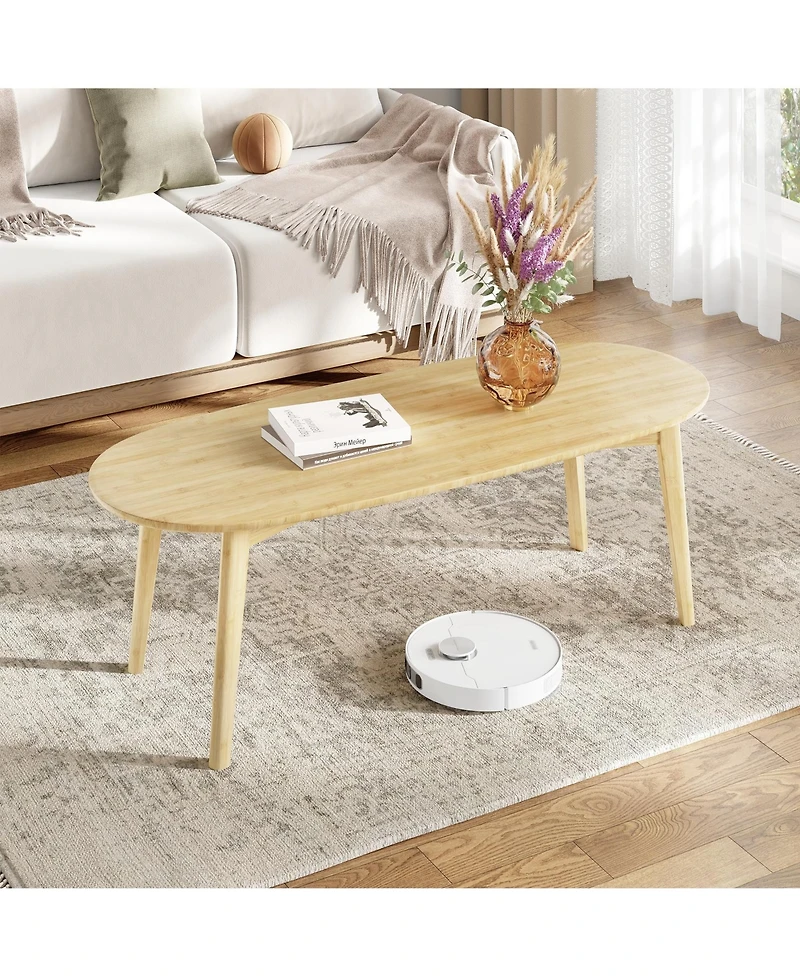 Wood Oval Coffee Table, 39.4" Beech Wood Center Table with Natural Wood Grain, Modern Nordic Low Sofa Table for Living Room, Bedroom or Small Space