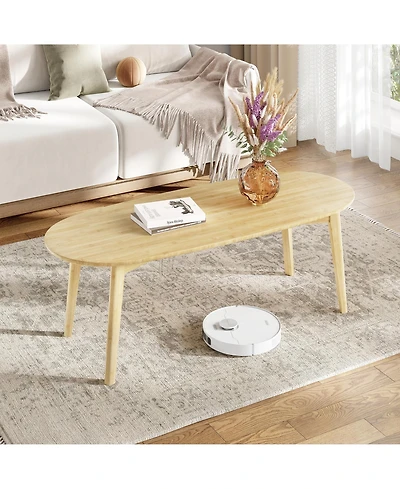 Wood Oval Coffee Table, 39.4" Beech Wood Center Table with Natural Wood Grain, Modern Nordic Low Sofa Table for Living Room, Bedroom or Small Space