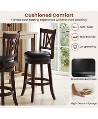 Gymax Set of 2 Bar Stools 26'' Swivel Bar Chairs with Footrest Hollowed Backrest