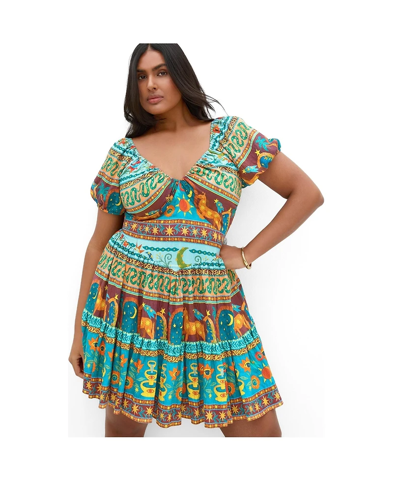 City Chic Women's Amaria Print Short-Sleeve V-Neck Mini Dress