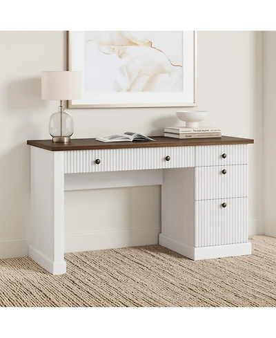 homfan 54" Fluted Executive Desk with File Drawer & Storage Drawers,White