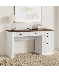 homfan 54" Fluted Executive Desk with File Drawer & Storage Drawers,White