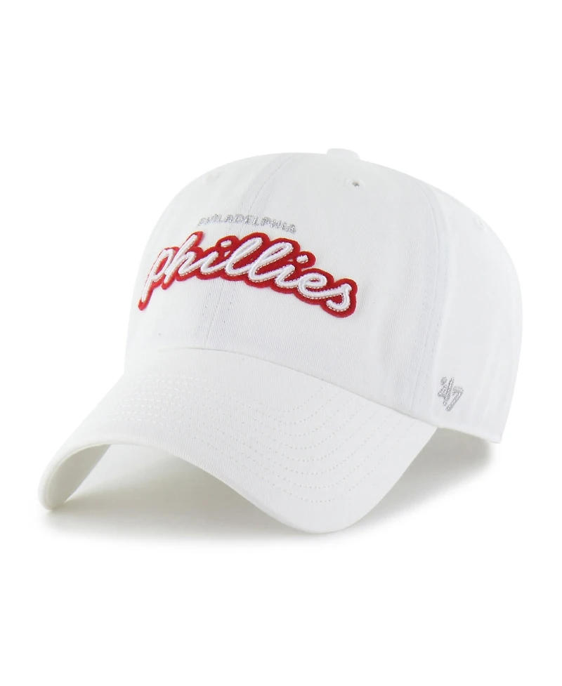'47 Brand Women's White Philadelphia Phillies Trendy Script Clean Up Adjustable Hat
