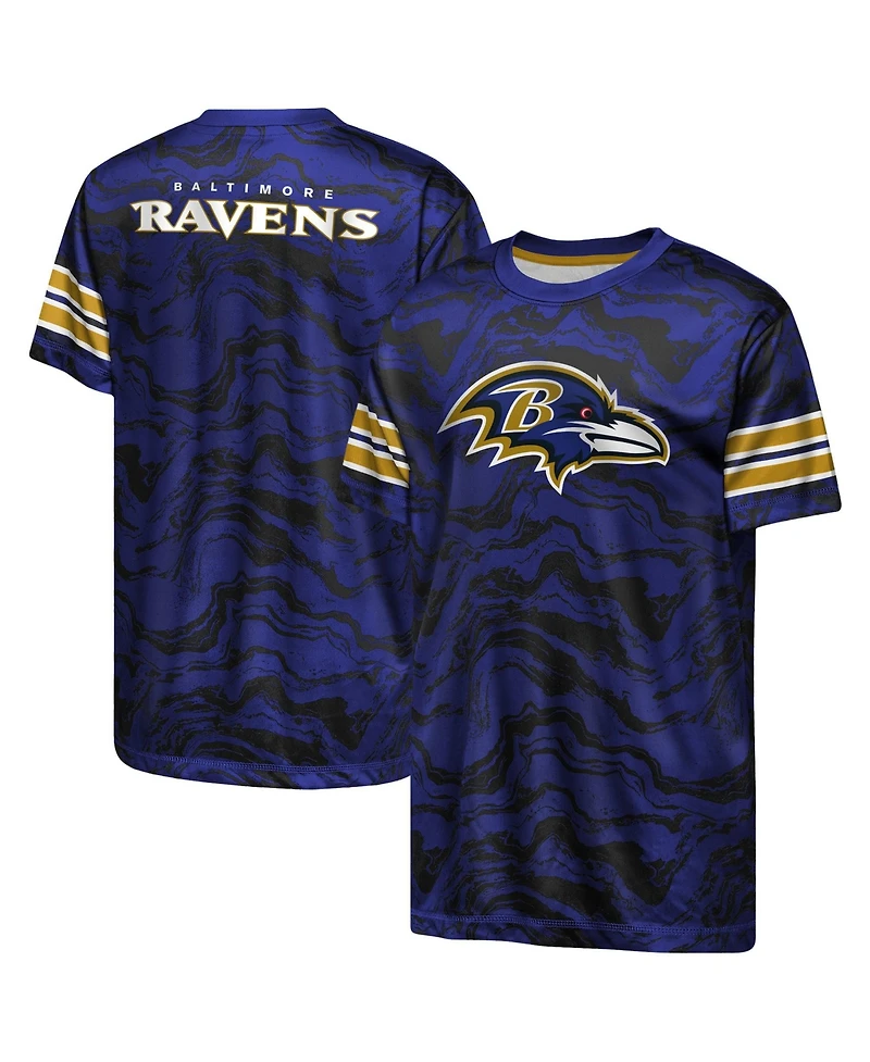 Outerstuff Boys' 4-20 and Girls' 4-16 Baltimore Ravens Slant Route Performance Crewneck Regular-Fit T-Shirt