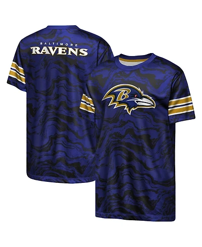 Outerstuff Boys' 4-20 and Girls' 4-16 Baltimore Ravens Slant Route Performance Crewneck Regular-Fit T-Shirt
