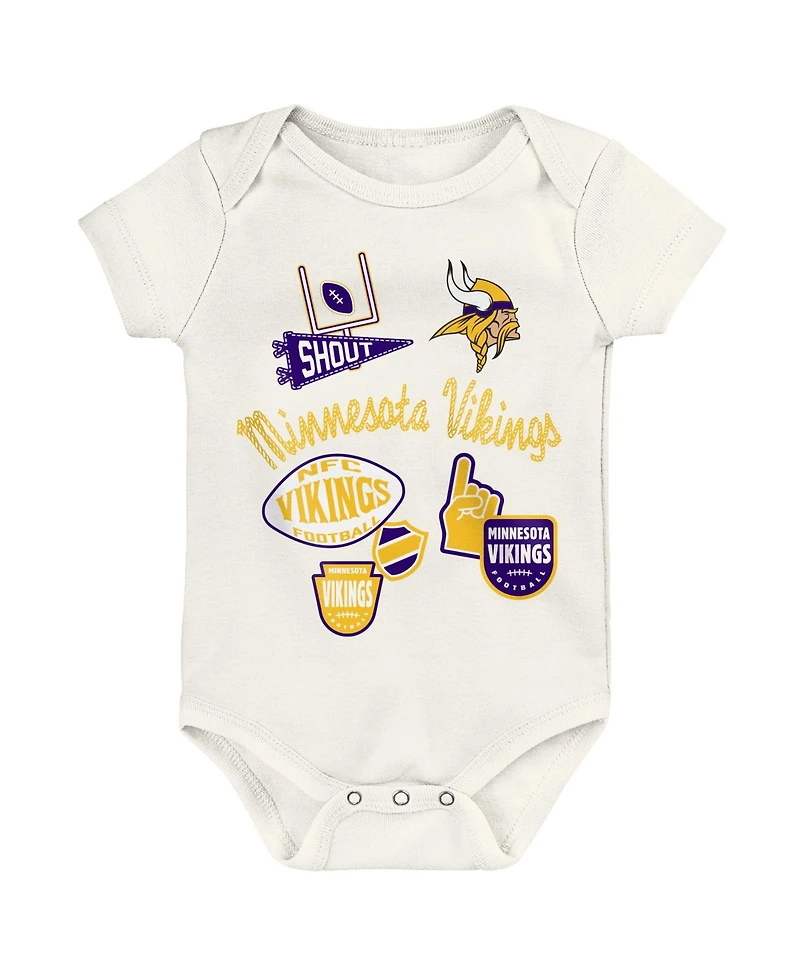 Outerstuff Baby Boys and Girls Minnesota Vikings Littlest Player Short-Sleeve Screen-Print Bodysuit, 3-Pack
