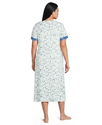 Lands' End Plus Cooling Floral Mid-Calf Short-Sleeve Scoop Neck Nightgown