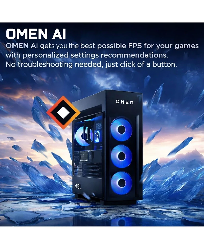 Hp Omen Max 45L Gaming Tower Desktop, Amd Ryzen 9 9900X3D, Rtx 5090, 32GB DDR5, 4TB Ssd, Wi-Fi 7, Shadow Black Glass, Win11 Home, Black