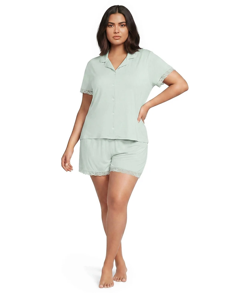 Lands' End Plus Cooling Lace-Trim Top and Shorts 2-Piece Pajama Set, 4" Inseam