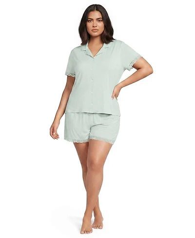 Lands' End Plus Cooling Lace-Trim Top and Shorts 2-Piece Pajama Set, 4" Inseam