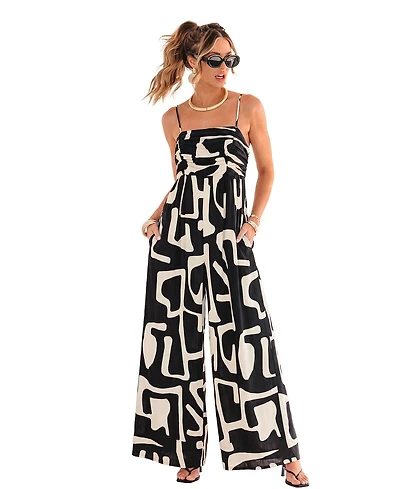 Cupshe Women's Abstract Geometric Print Wide-Leg Jumpsuit