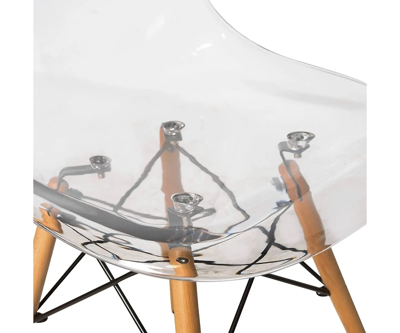 LeisureMod Dover Modern Molded Abs Plastic Dining Side Chair with Chrome Eiffel Base, Solid Beech Wood Legs, Ergonomic Contoured Seat, Set of 2
