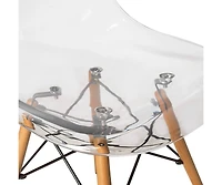 LeisureMod Dover Modern Molded Abs Plastic Dining Side Chair with Chrome Eiffel Base, Solid Beech Wood Legs, Ergonomic Contoured Seat, Set of 2