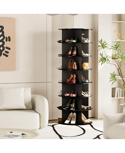 SpaceAid 7 Tier Rotating Shoe Rack Tower, Revolving Shoe Rack Storage, Round Carousel Vertical Handbag and Shoe Organizer ,Black