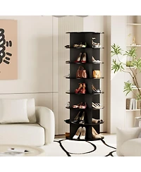 SpaceAid 7 Tier Rotating Shoe Rack Tower, Revolving Shoe Rack Storage, Round Carousel Vertical Handbag and Shoe Organizer ,Black