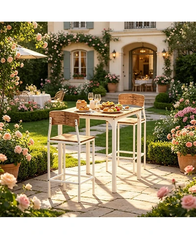 Flynama 3-Piece Bistro Dining Set with Square Table and 2 Stools for Small Spaces