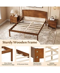 Gymax Full Wooden Platform Bed Frame With Curved Headboard Solid Pine Wood Legs