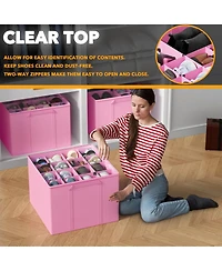 SpaceAid 2 Pack Shoe Storage Organizer for closet, a set of 2 foldable shoe storage containers with adjustable dividers