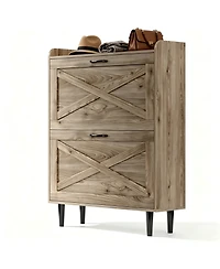 Slickblue 2-Drawer Barn Door Shoe Cabinet with Side Panel and Mdf Top Shelf