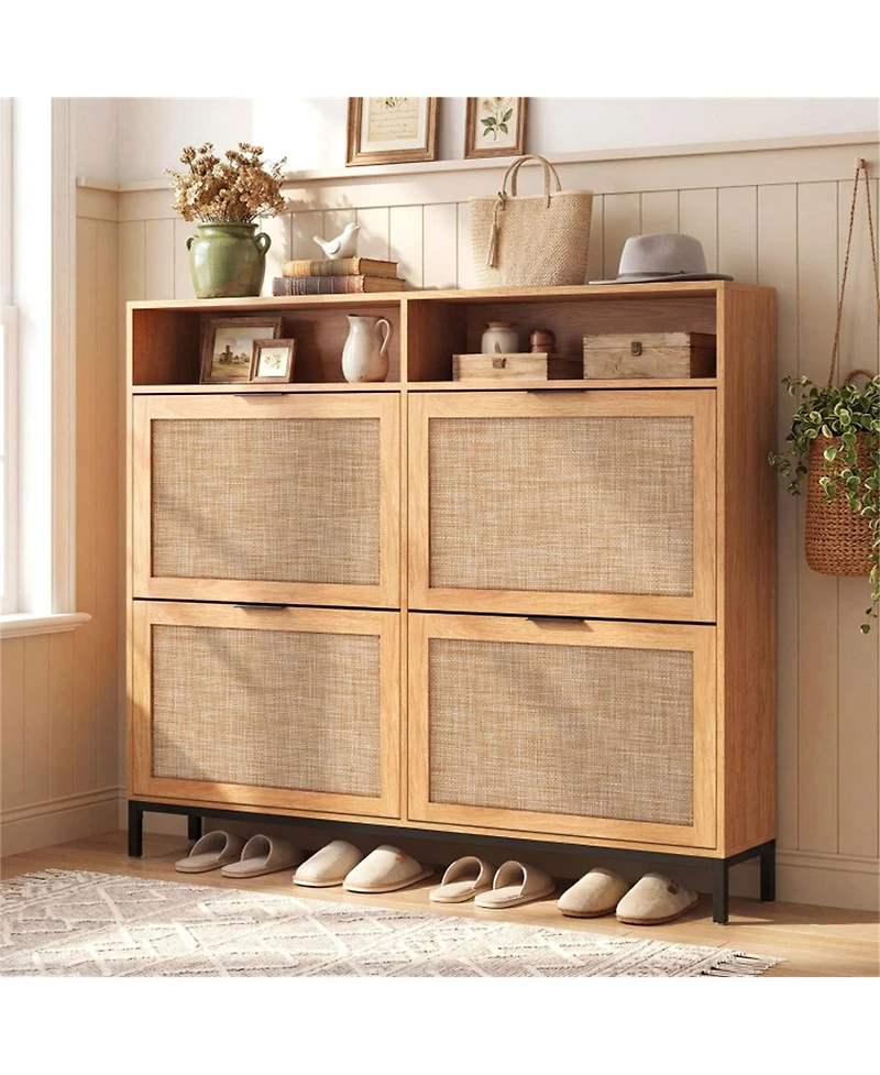 Slickblue 4-Drawer Shoe Cabinet with Open Shelves and Freestanding Storage