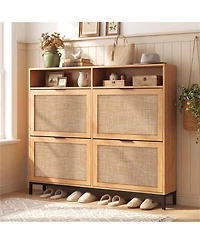 Slickblue 4-Drawer Shoe Cabinet with Open Shelves and Freestanding Storage
