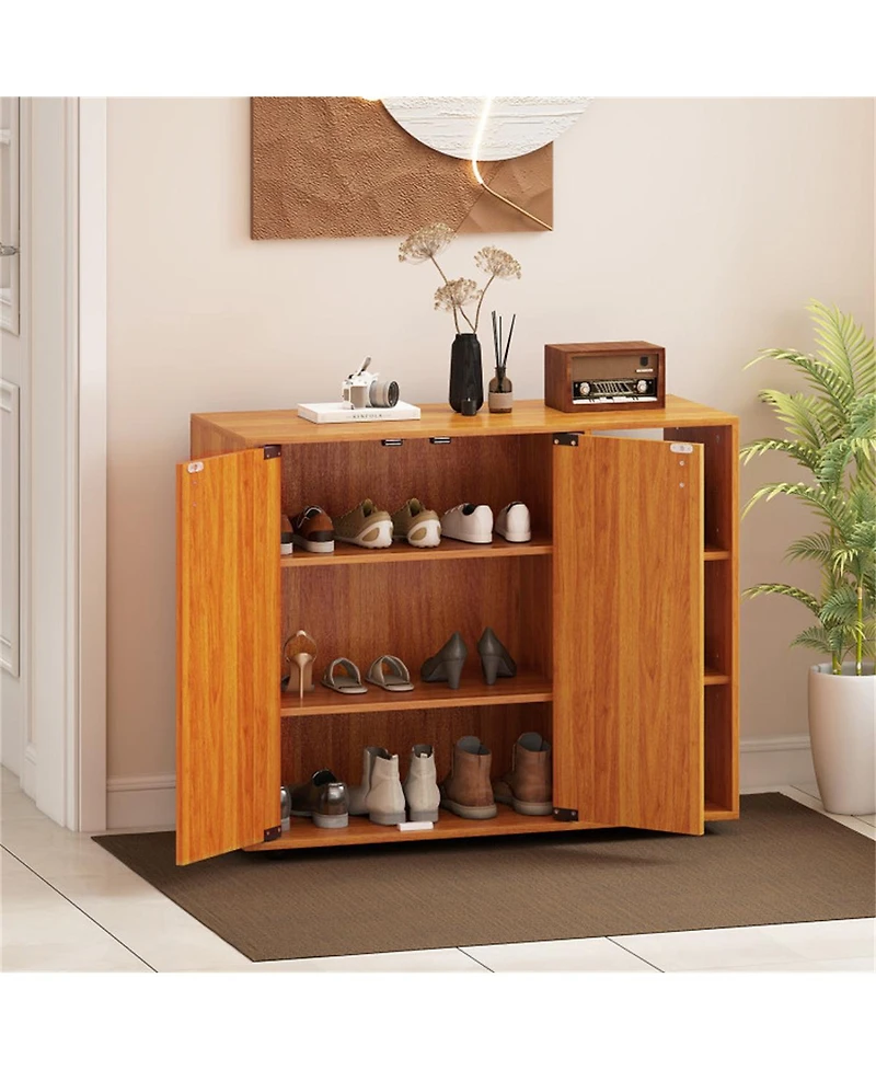 Slickblue 2-Door Shoe Cabinet with Adjustable Shelf and 3-Tier Open Storage