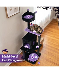 Gymax 57'' Gothic Cat Tree for Indoor Cats with Padded Perch 2-Entry Condo Hanging Toy