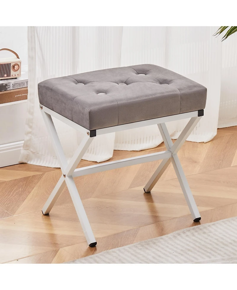 Slickblue Upholstered Ottoman Foot Stool with Thick Cushion and Metal X Legs