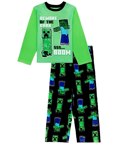 Ame Boys' 4-20 Zombie Creeper Long-Sleeve Crewneck Minecraft Top and Pants Set