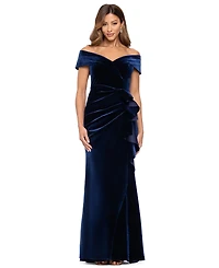 Xscape Women's Off-The-Shoulder Ruffle Velvet Dress