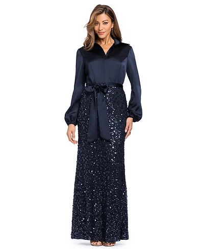 Xscape Women's Long-Sleeve Sequin Gown