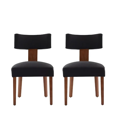 Slickblue Set of 2 Linen Dining Chairs with Curved Backrest and Wood Legs
