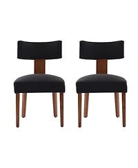 Slickblue Set of 2 Linen Dining Chairs with Curved Backrest and Wood Legs