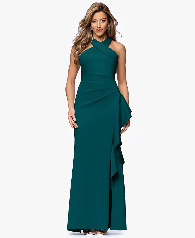 Xscape Petite Ruffled Halter Gown