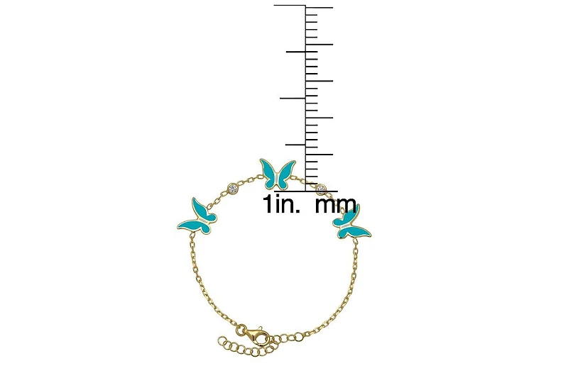 Lily Nily Enamel Butterflies and Cubic Zirconia Bezel Station Chain Link Bracelet in 14K