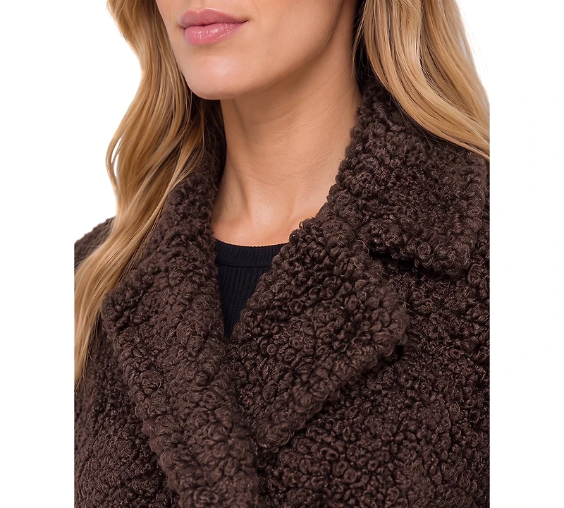 Liverpool Los Angeles Women's Double-Breasted Teddy Faux Shearling Coat