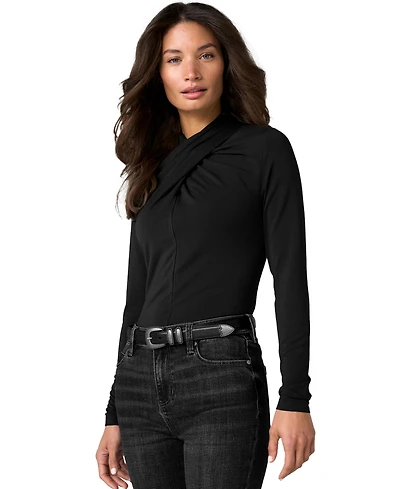 Liverpool Los Angeles Women's Jersey-Knit Wrap-Neck Long-Sleeve Top